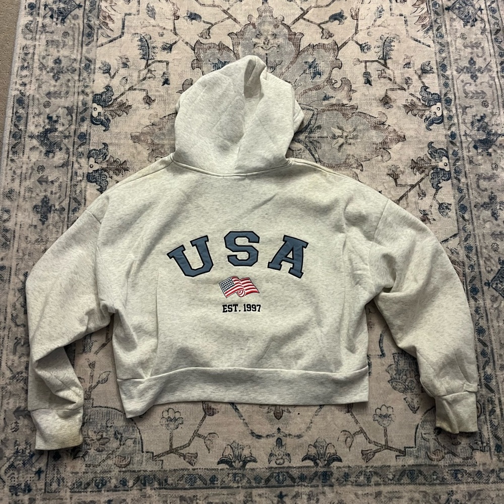 Charlotte Russe Cream USA Graphic Turtleneck Sweater